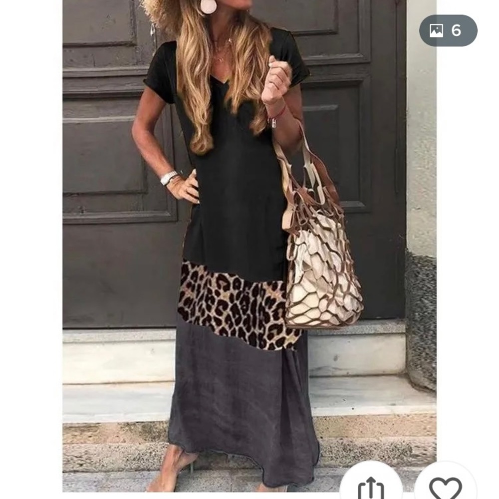 NEW Womens adorable black, gray, and leopard maxi dress.